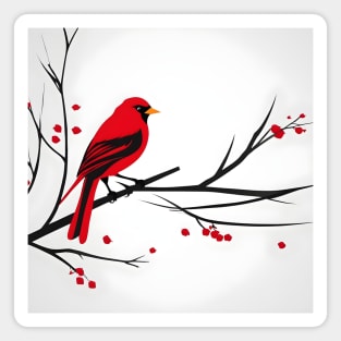 Red Bird On Branch Magnet